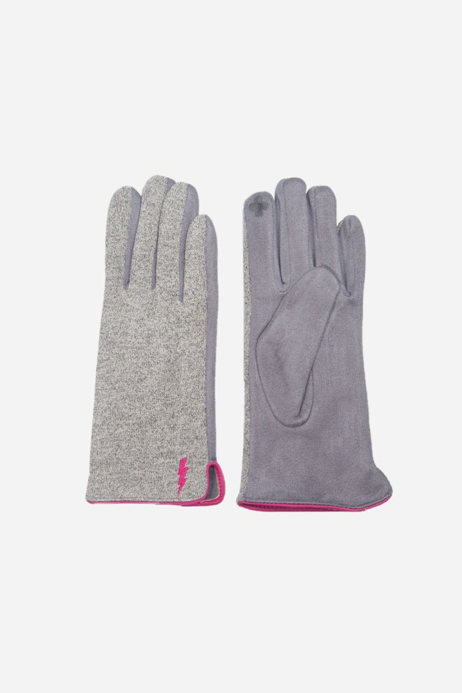 Women Doodie Stark Gloves | Lightning Bolt Trim Detail Gloves-Light Grey Fuchsia