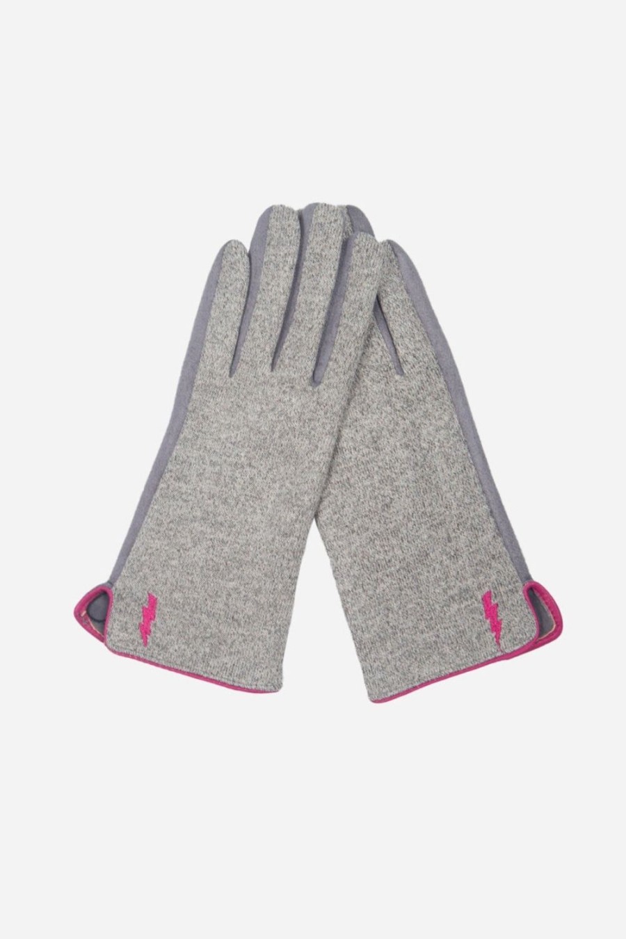 Women Doodie Stark Gloves | Lightning Bolt Trim Detail Gloves-Light Grey Fuchsia