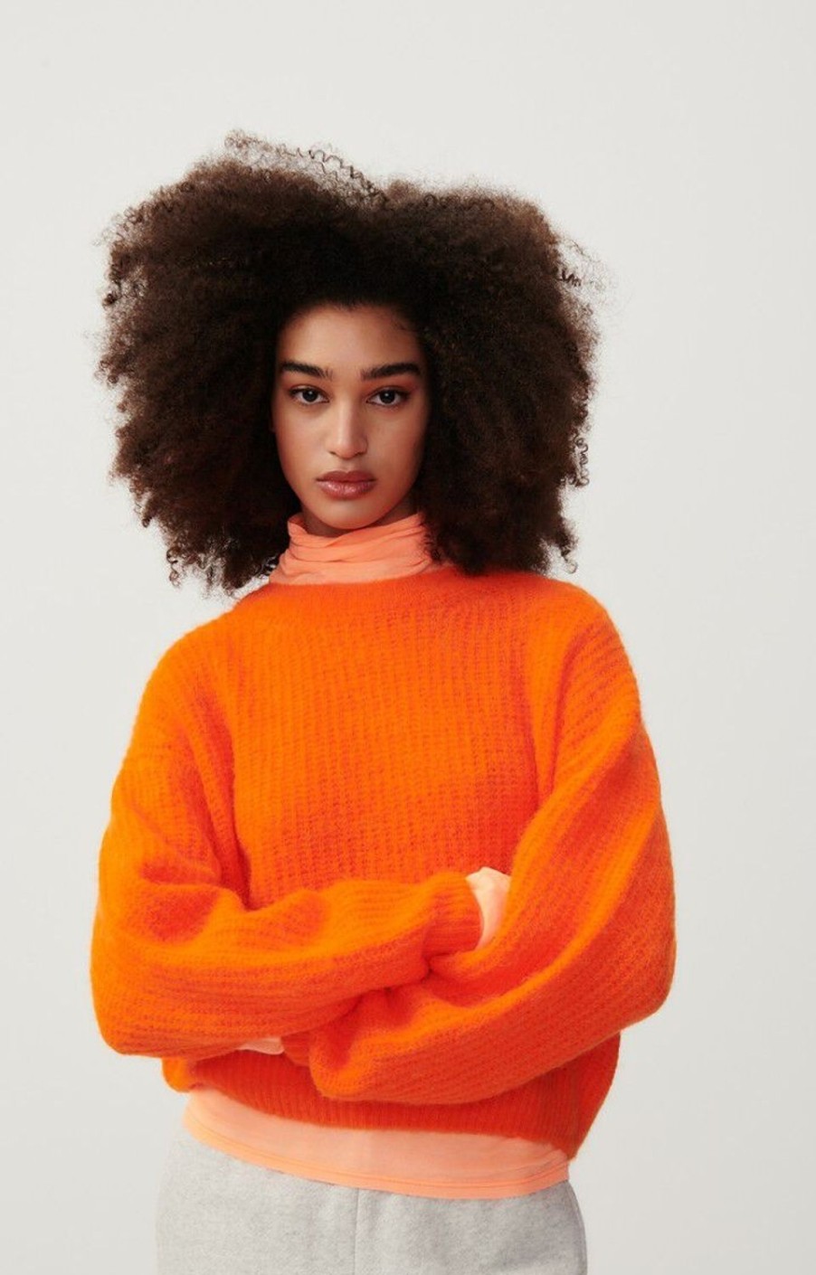 Women American Vintage Knitwear | East Round Neck Knit-Orange Fluo