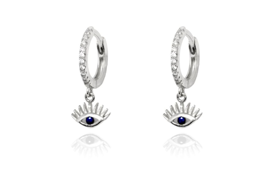 Women Boho Betty Earrings | Effy Evil Eye Hoop Silver Sapphire Cz