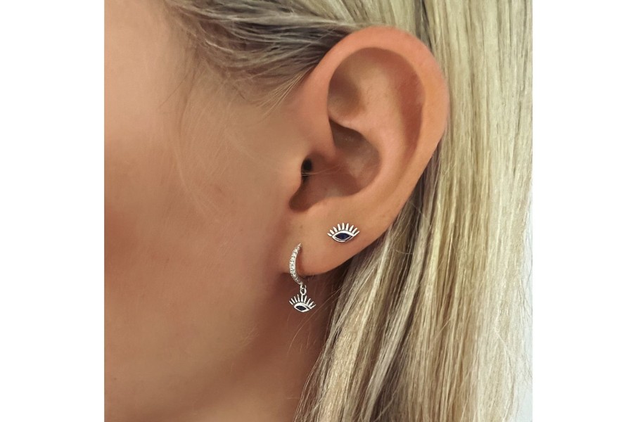 Women Boho Betty Earrings | Effy Evil Eye Hoop Silver Sapphire Cz