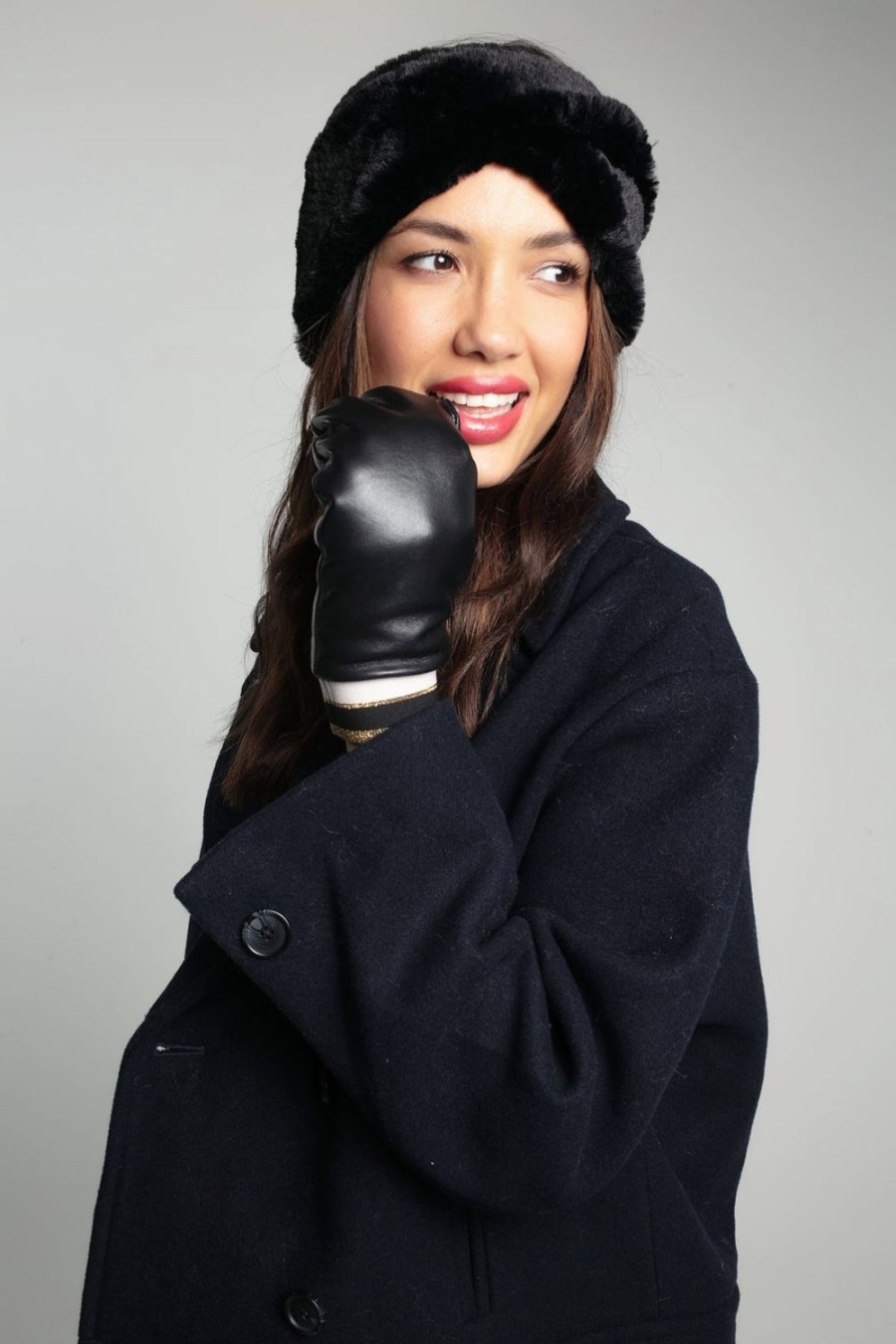 Women Nooki Gloves | Isabella Leather Mitten-Black