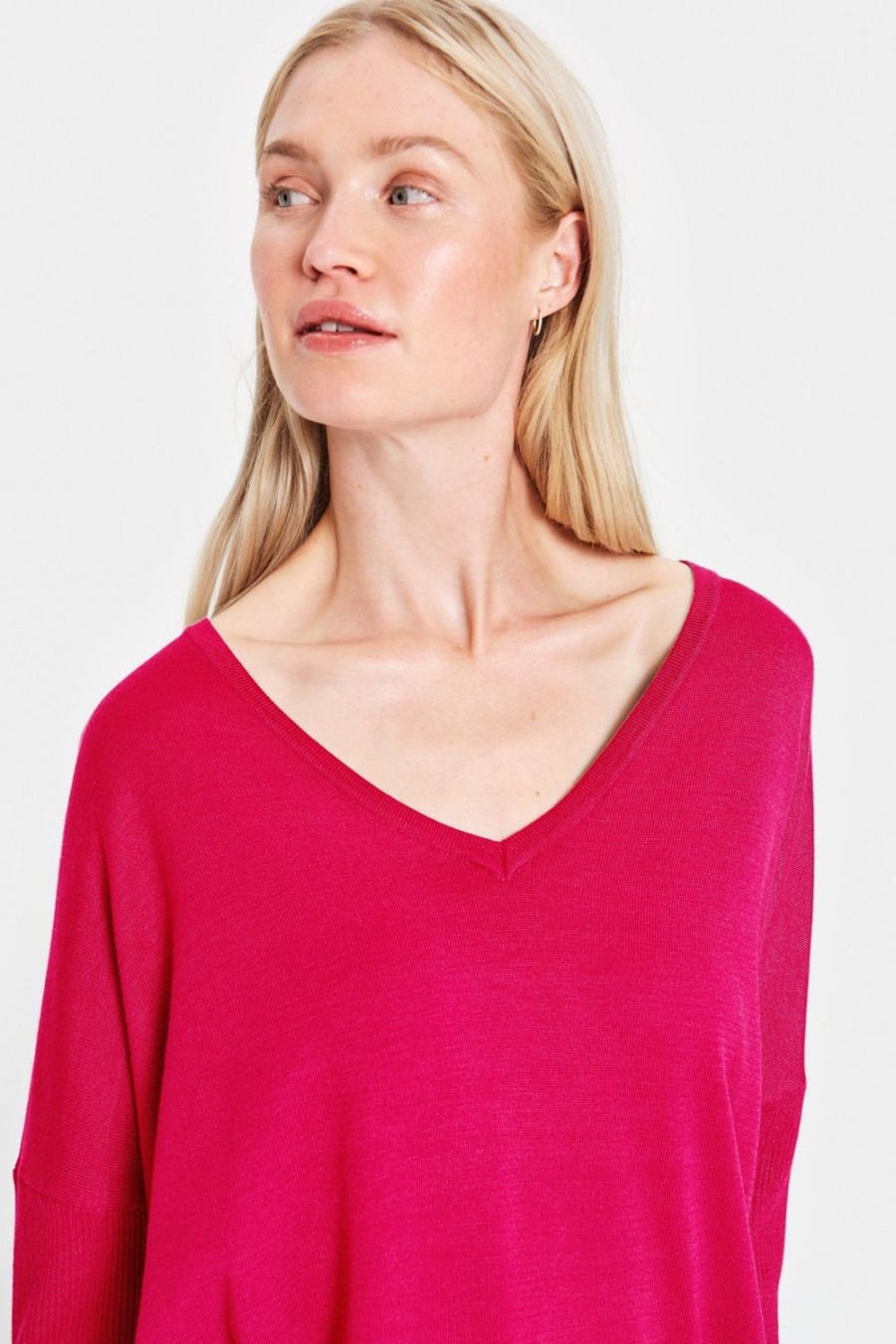 Women Saint Tropez Knitwear | Mila V-N Pullover-Bright Rose