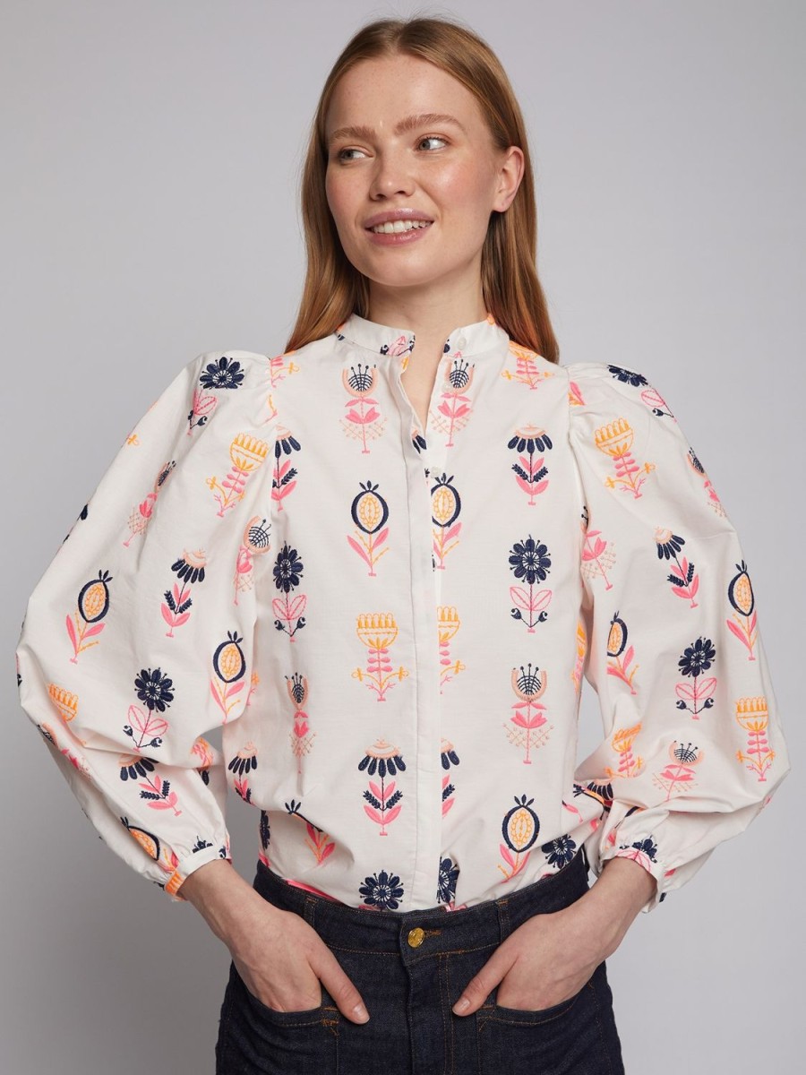 Women Vilagallo Tops | Edina Embroidered Shirt-Neon Embroidery