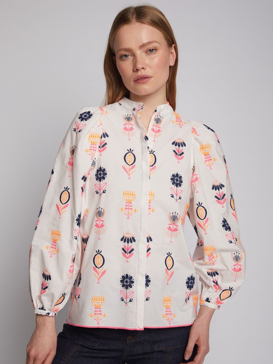 Women Vilagallo Tops | Edina Embroidered Shirt-Neon Embroidery