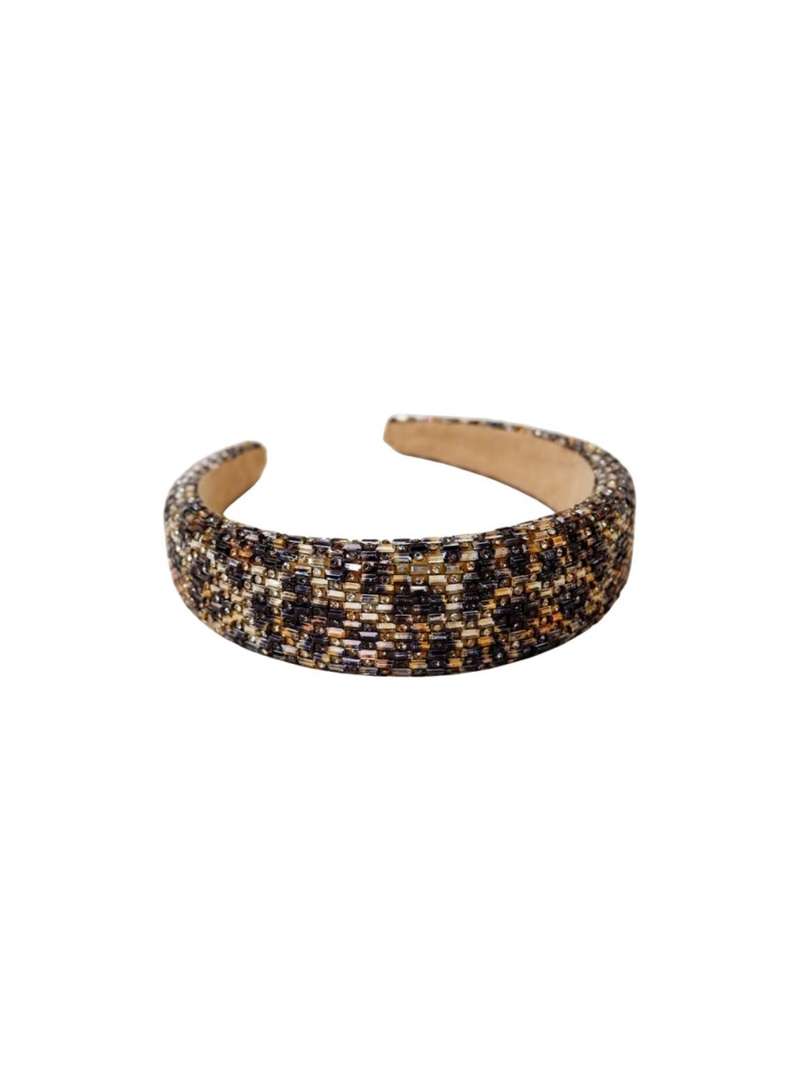 Women Black Colour Hair Accessories | Aura Rhinestone Headband-Leo