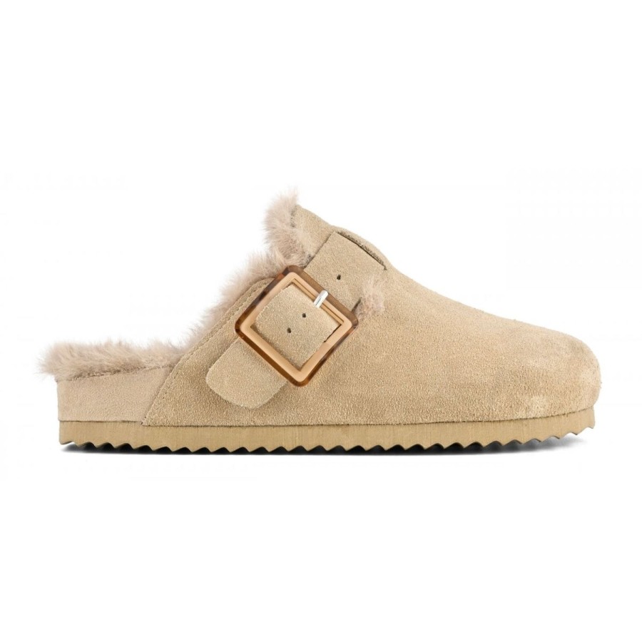 Women Colors of California Shoes | Furry Suede Sabot-Natural