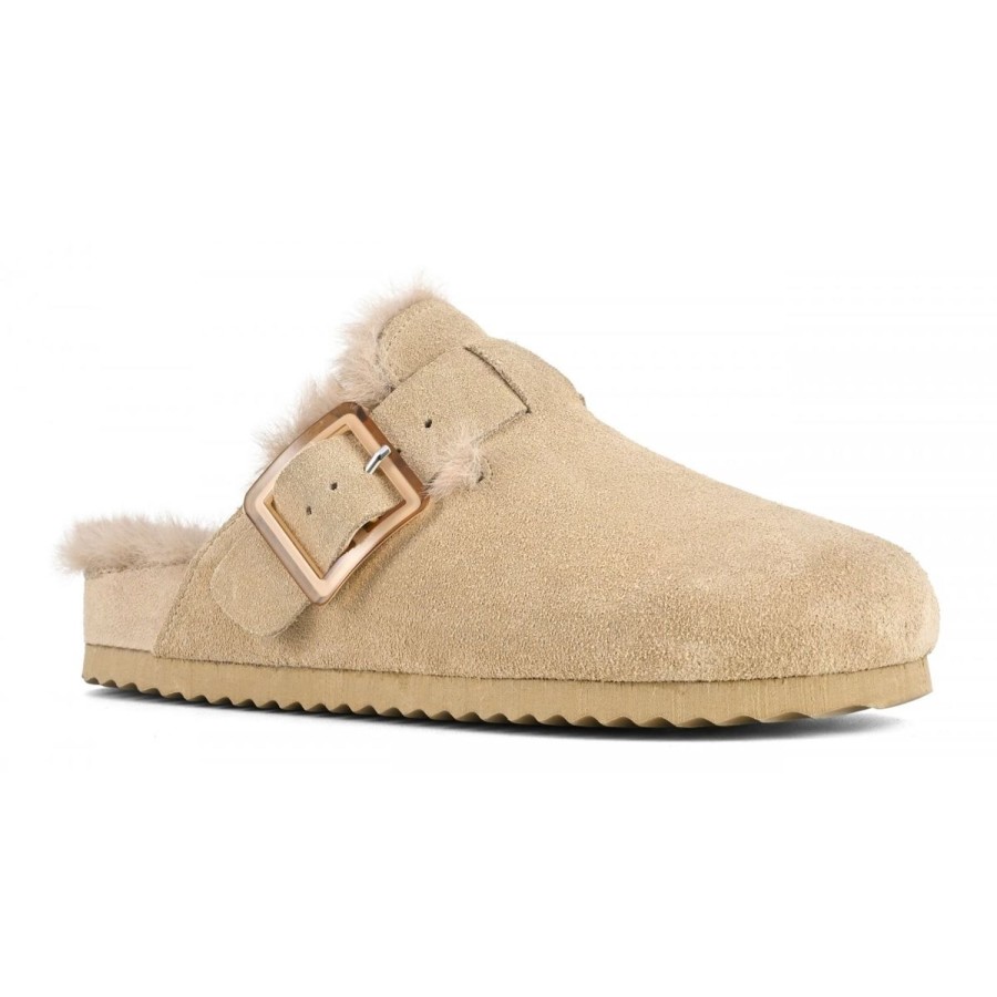 Women Colors of California Shoes | Furry Suede Sabot-Natural