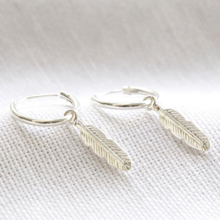 Women Lisa Angel Earrings | Feather Charm Hoop Earrings-Sterling Silver