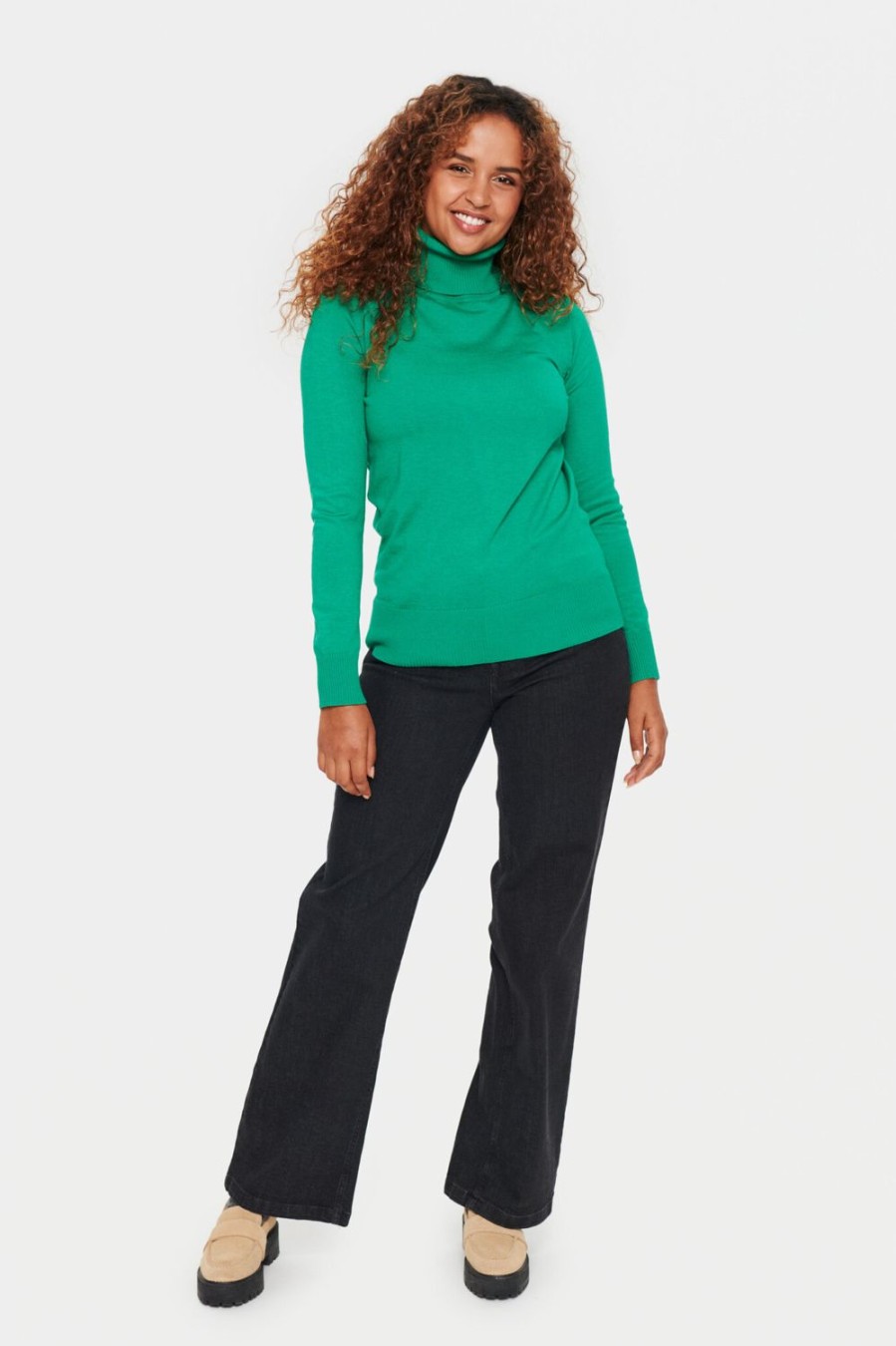 Women Saint Tropez Knitwear | Mila Rollneck Pullover-Verdant Green Melange