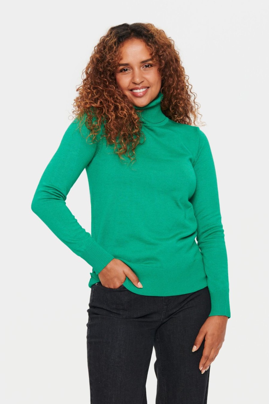 Women Saint Tropez Knitwear | Mila Rollneck Pullover-Verdant Green Melange