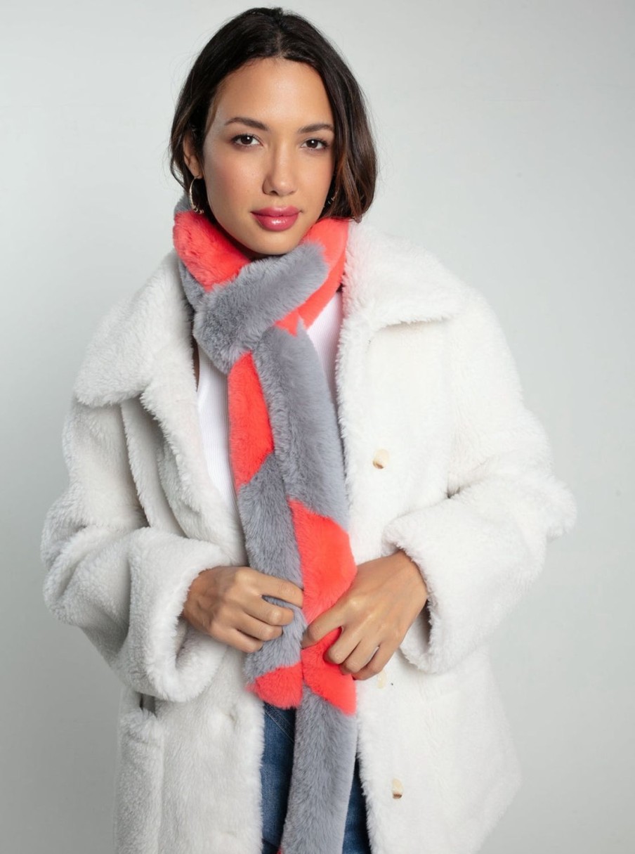 Women Nooki Scarves | Ziggy Faux Fur Scarf-Coral Mix