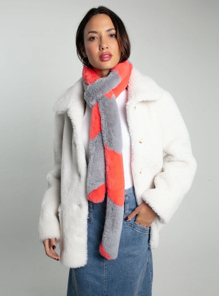 Women Nooki Scarves | Ziggy Faux Fur Scarf-Coral Mix