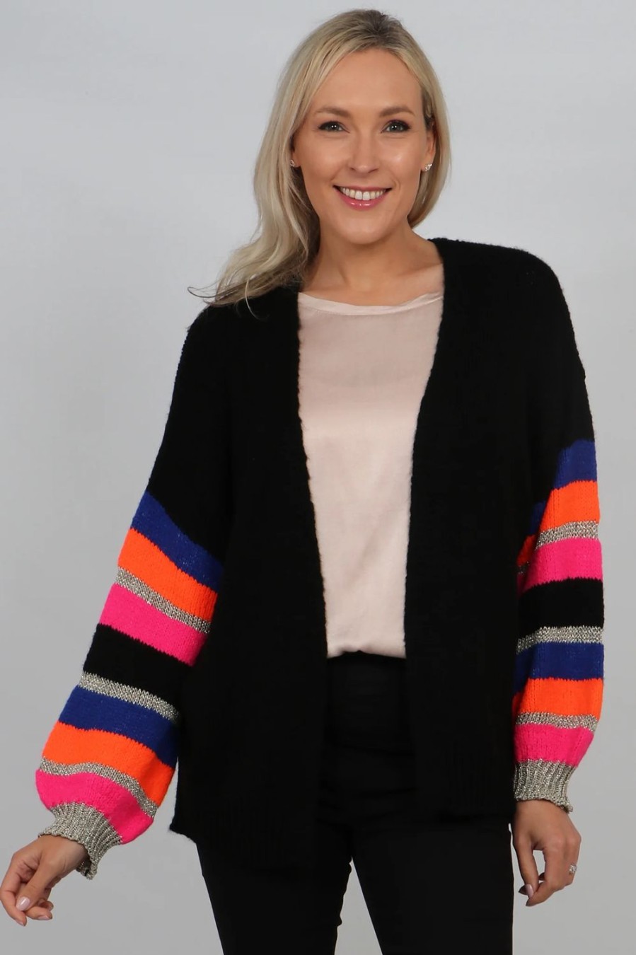 Women Doodie Stark Knitwear | Colourblock Cardi-Black Royal Orange