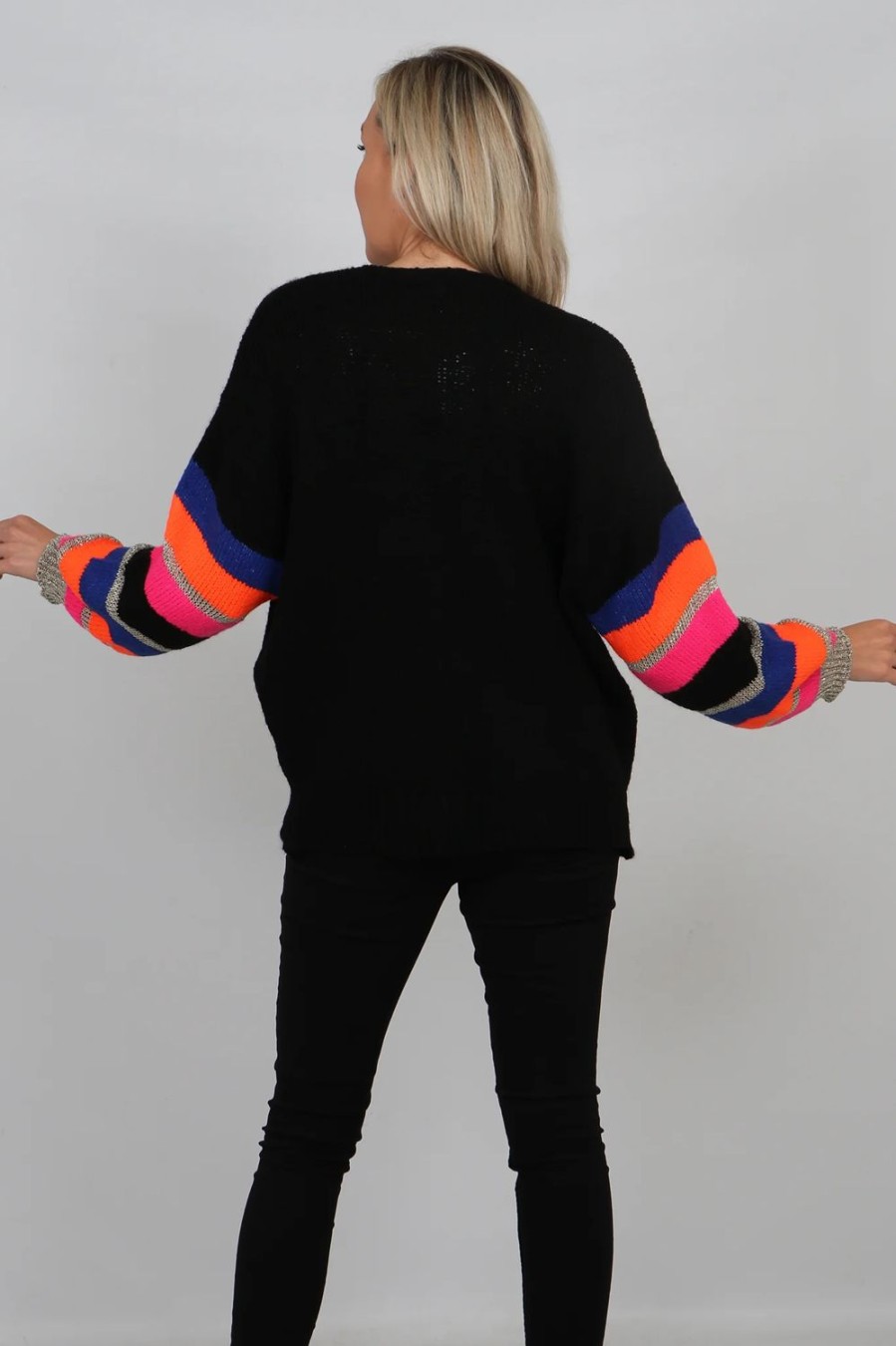 Women Doodie Stark Knitwear | Colourblock Cardi-Black Royal Orange