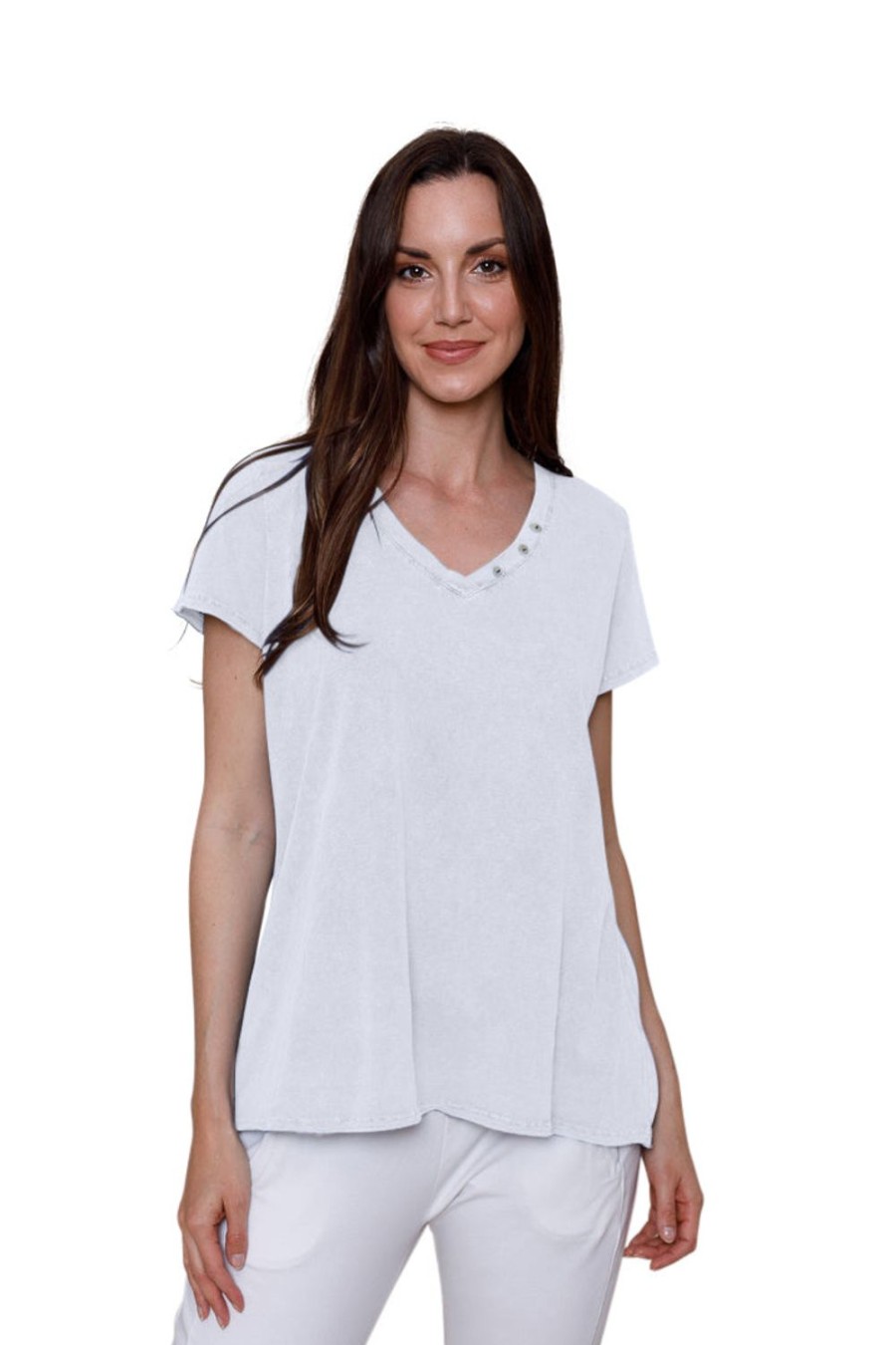 Women Suzy D Tops | Blake Button Tee-White