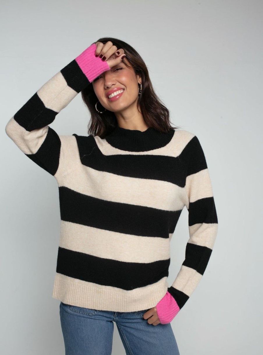 Women Nooki Knitwear | Maxine Knitted Stripe Jumper-Black Mix