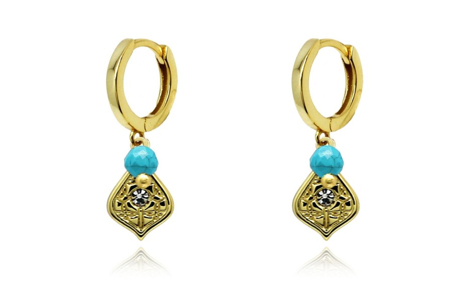 Women Boho Betty Earrings | Betty Hoop Gemstone Earring-Turquoise/Gold