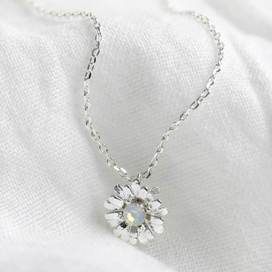 Women Lisa Angel Necklaces | White Opalite Crystal Daisy Necklace-Silver