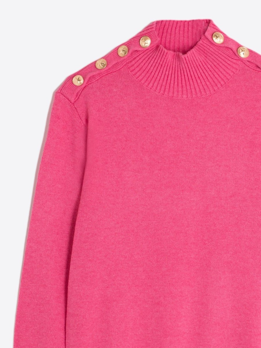 Women Vilagallo Knitwear | Button Turtle Neck Knit-Pink