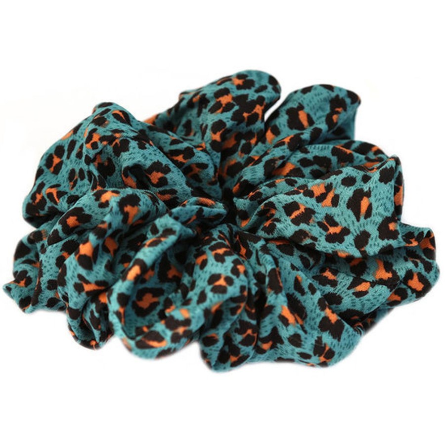 Women Love Ibiza Hair Accessories | Large Minty Leopard Scrunchie