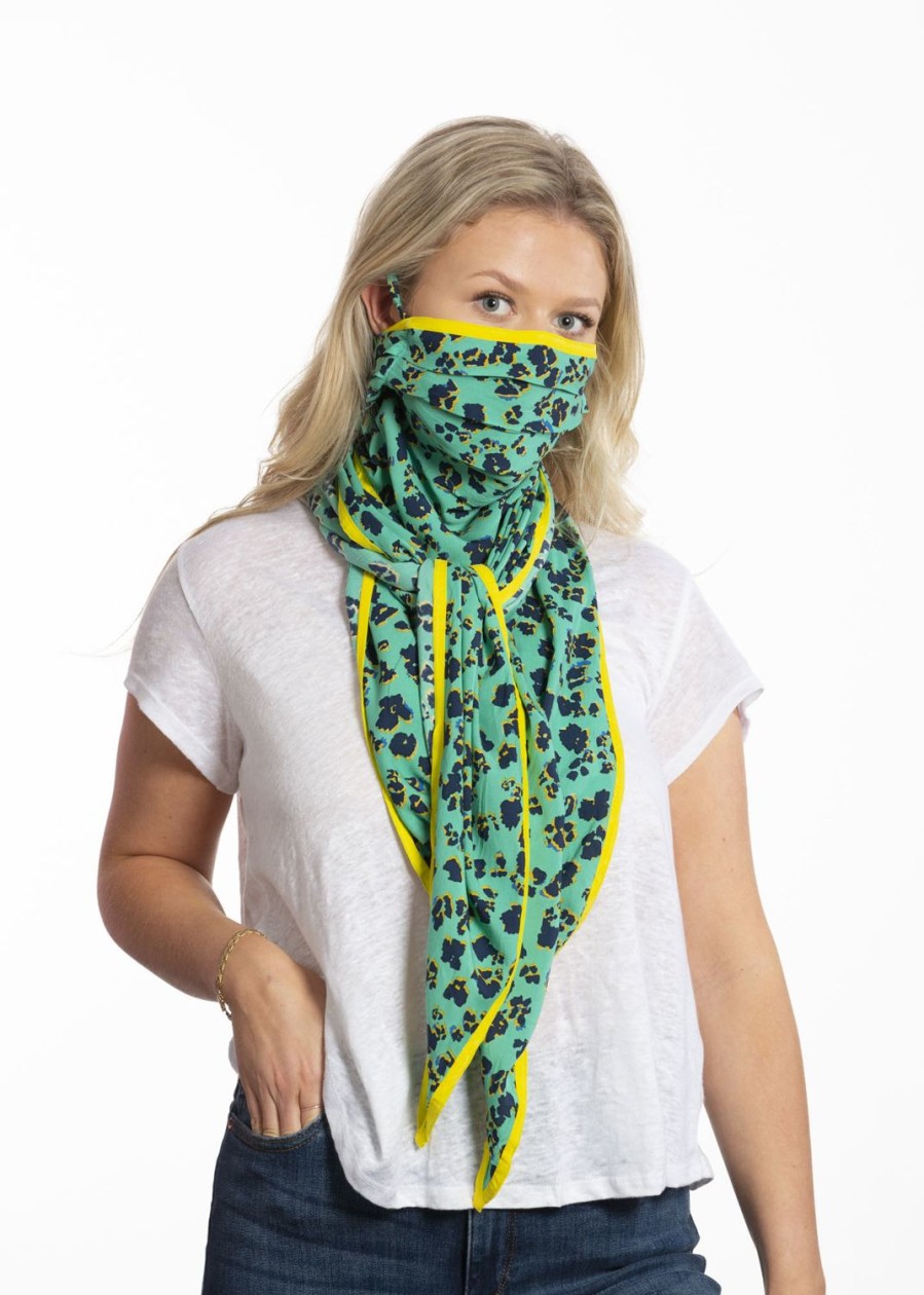 Women Doodie Stark Face Masks | Doodiescarf-Floral Leo Print-Green/Yellow