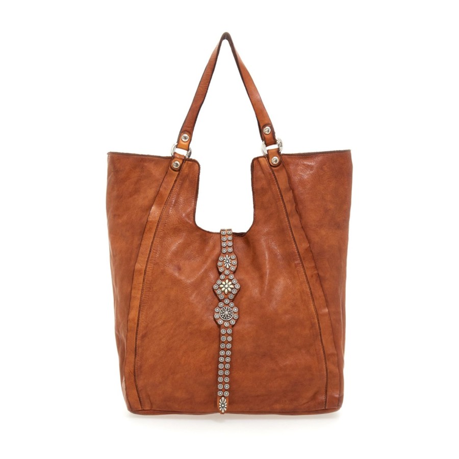 Women Campomaggi Bags | Shopper With Flower Mix Studs-Cognac