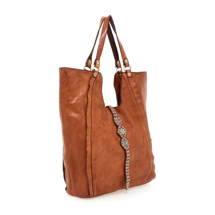 Women Campomaggi Bags | Shopper With Flower Mix Studs-Cognac