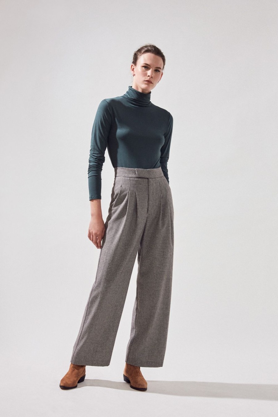 Women Suncoo Trousers | Joliver Tweed Wide Leg Trouser-Beige