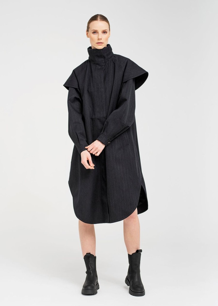 Women Doodie Stark Coats | Tyfon Coat-Black Tweed