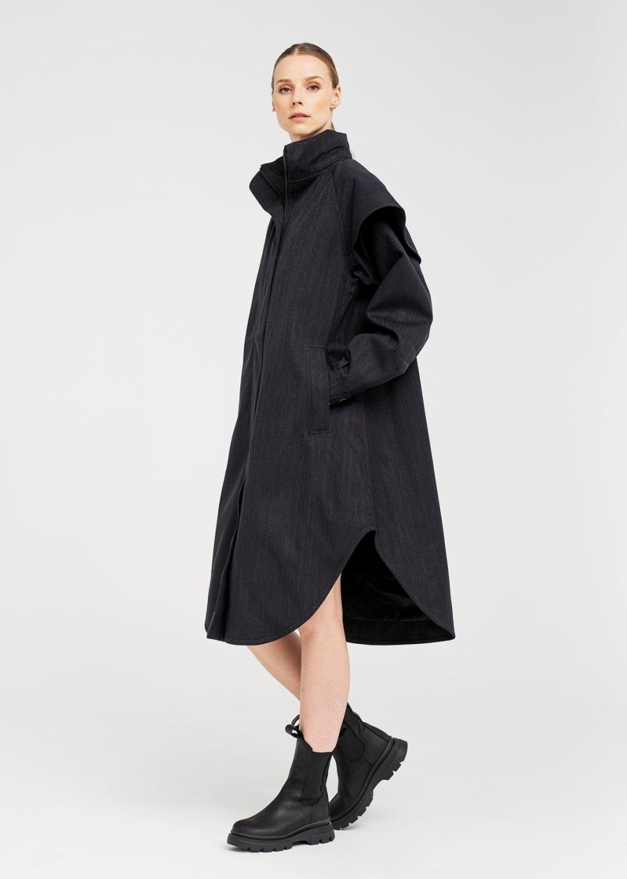 Women Doodie Stark Coats | Tyfon Coat-Black Tweed