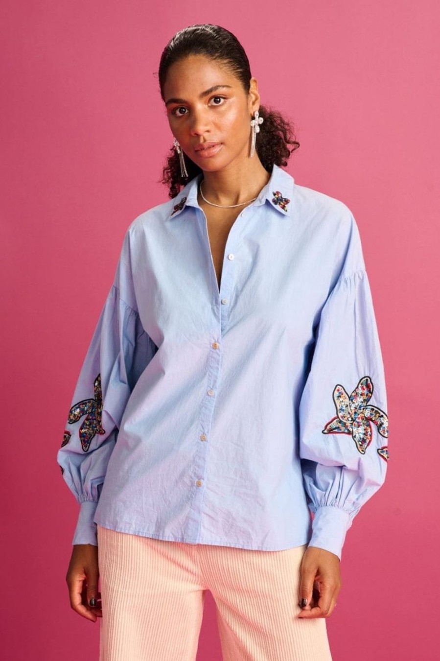 Women Pom Amsterdam Tops | Maxime Blouse-Ice Blue