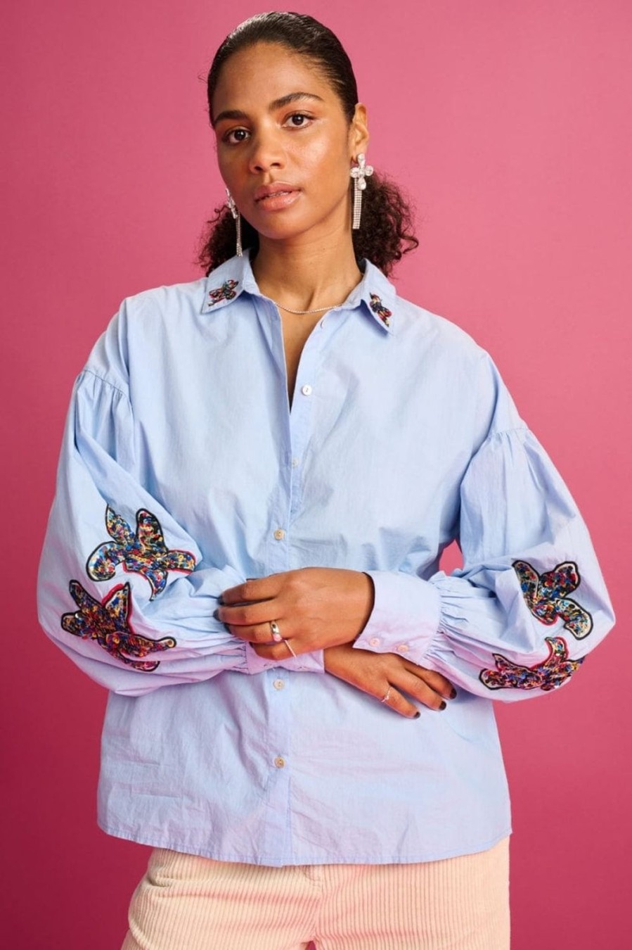 Women Pom Amsterdam Tops | Maxime Blouse-Ice Blue