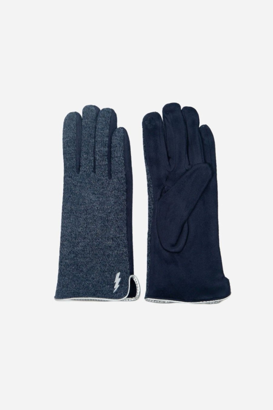 Women Doodie Stark Gloves | Lightning Bolt Trim Detail Gloves-Navy Blue Silver