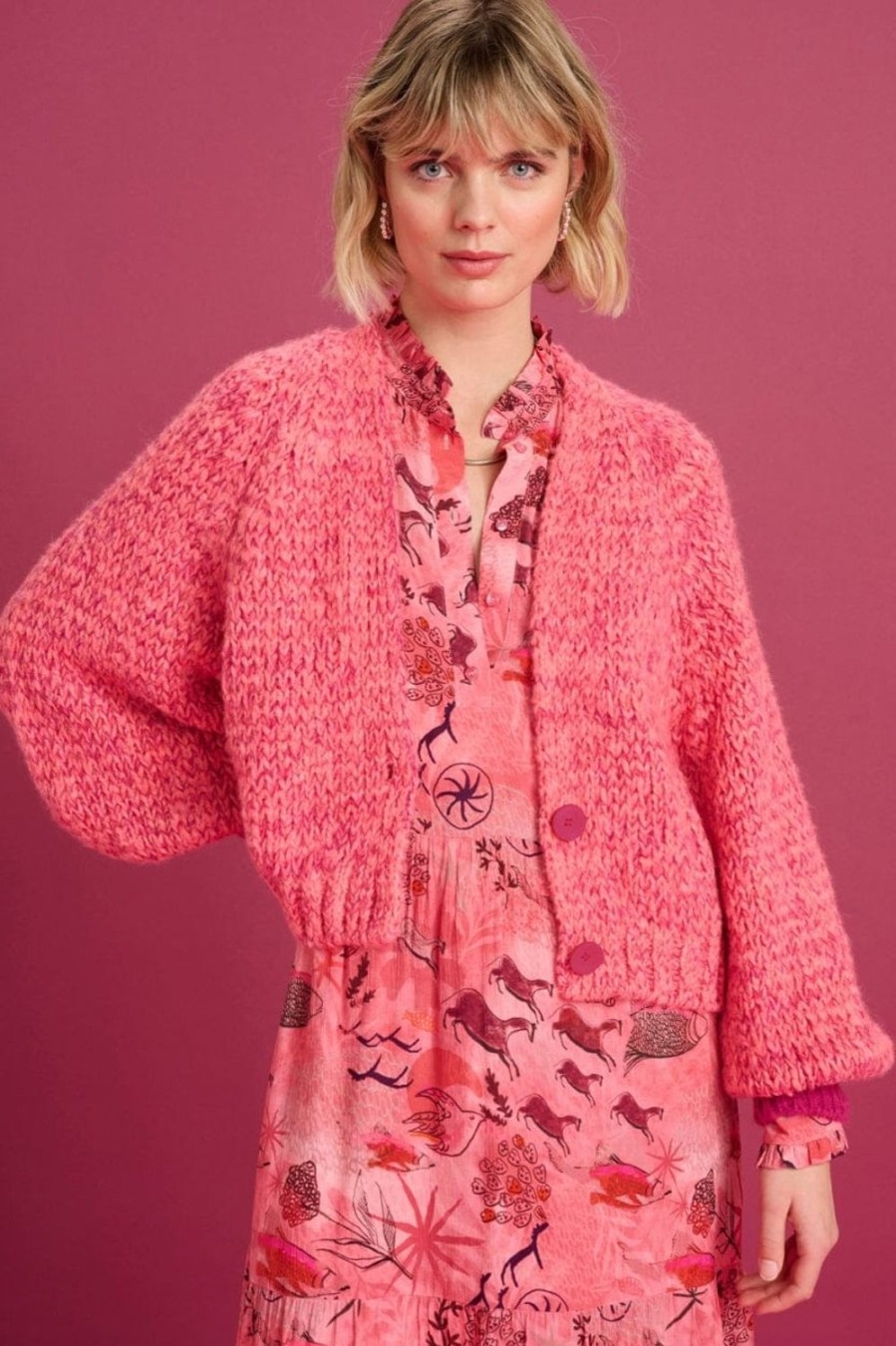 Women Pom Amsterdam Knitwear | Fiery Cardi-Pink Mel