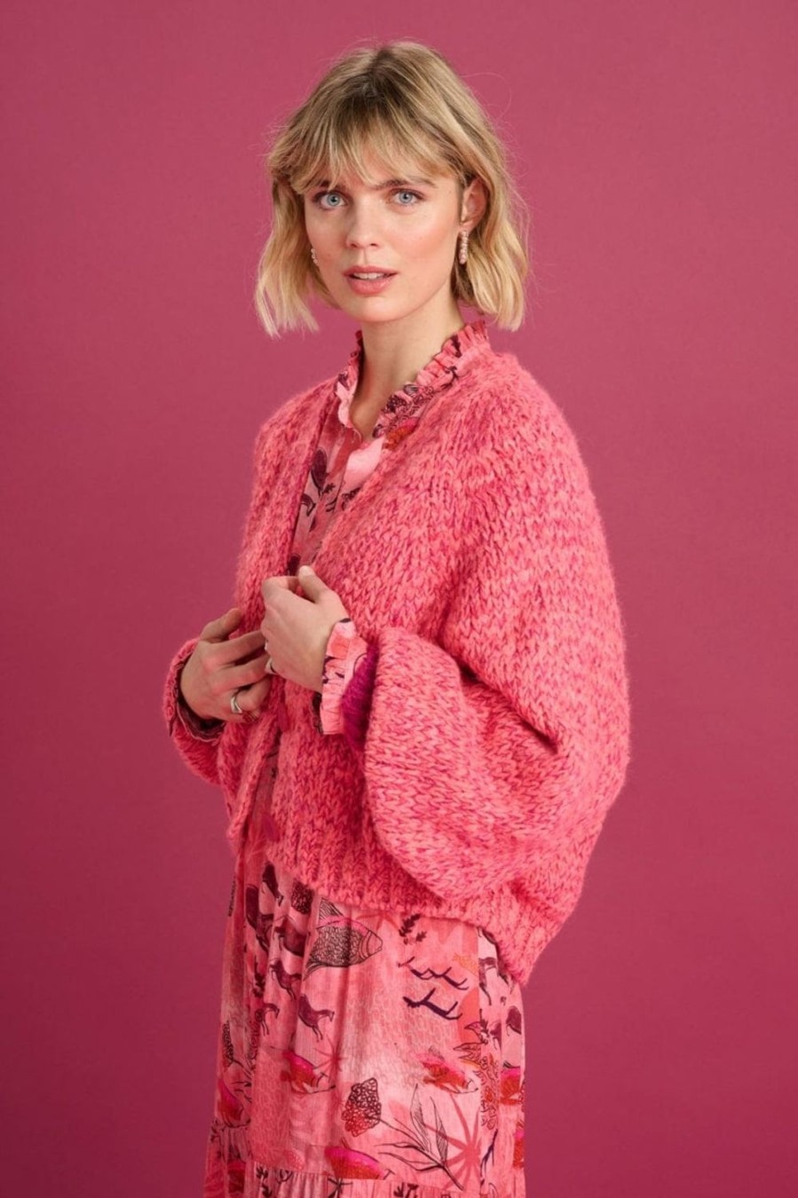 Women Pom Amsterdam Knitwear | Fiery Cardi-Pink Mel