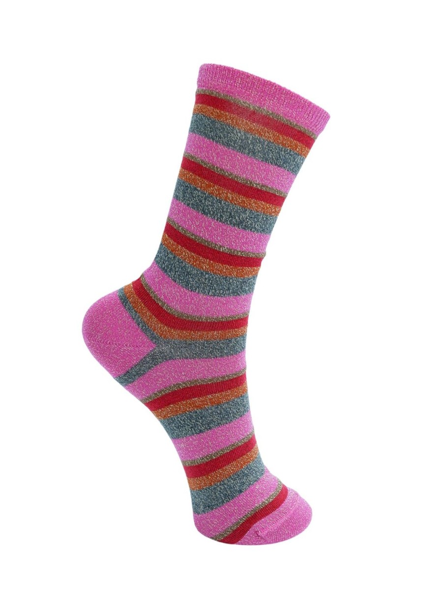 Women Black Colour Socks | Brandi Striped Sock-Multi Pink