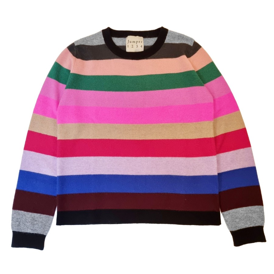 Women Doodie Stark Knitwear | Multi Stripe Crew Neck Knit-Black