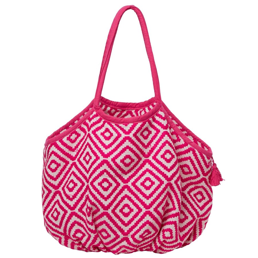 Women Somerville Bags | Woven Beach Bag-Pink/White