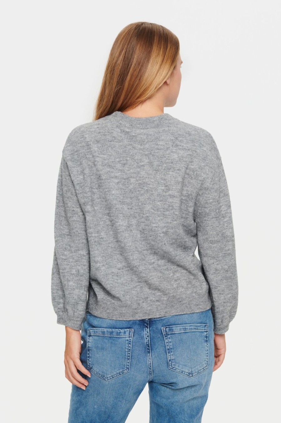 Women Saint Tropez Knitwear | Barbel Pullover-Mist Grey Melange