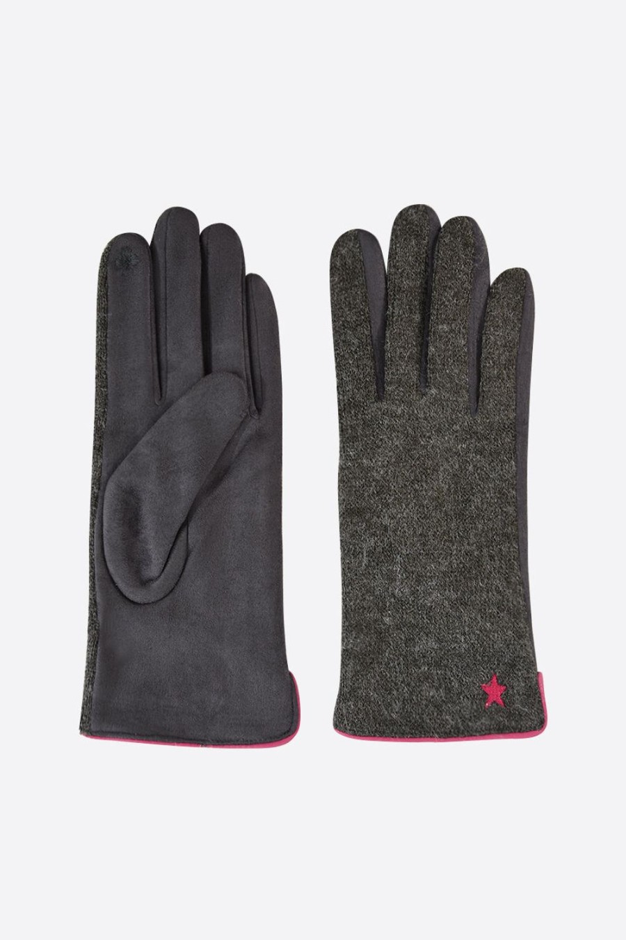 Women Doodie Stark Gloves | Gloves With Embroidered Star-Dark Grey/Fuchsia