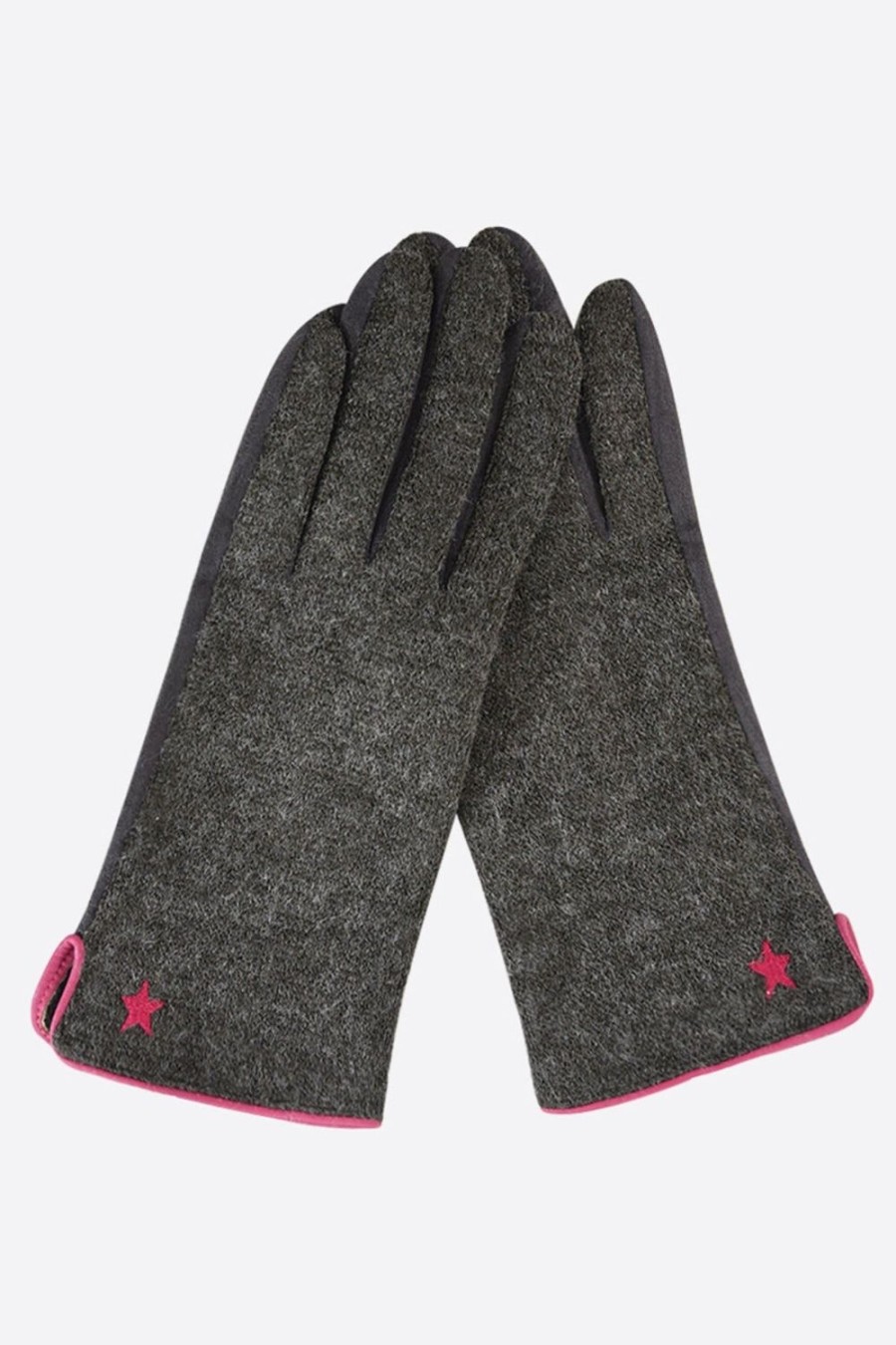 Women Doodie Stark Gloves | Gloves With Embroidered Star-Dark Grey/Fuchsia