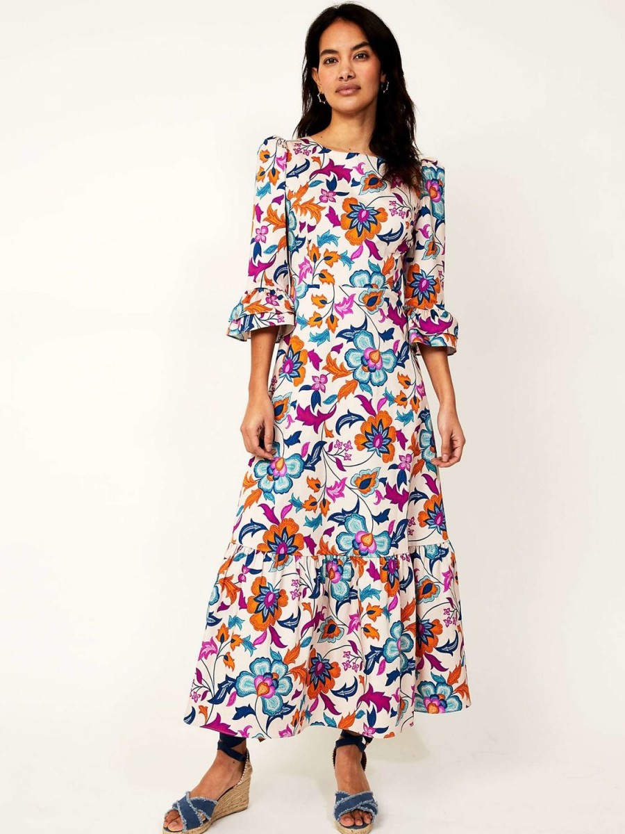 Women Aspiga Dresses | Victoria Cotton Sateen Dress-White/Multi