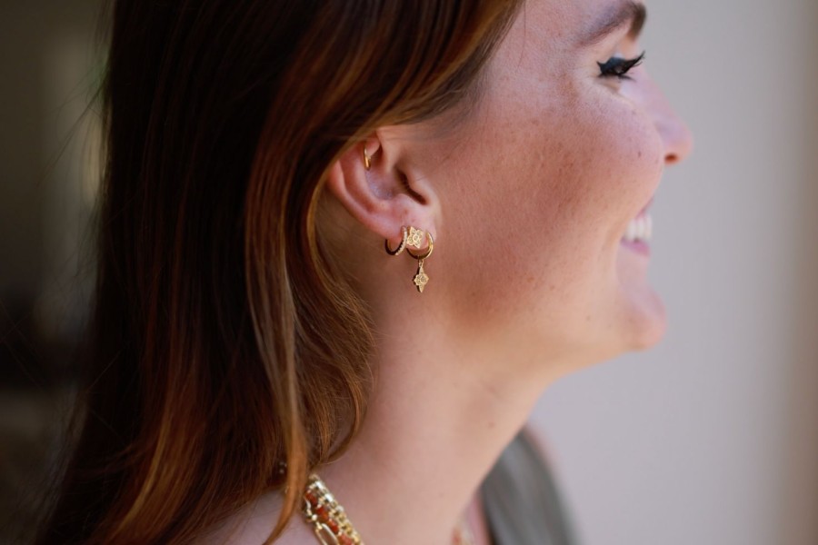 Women Boho Betty Earrings | Reddy Champagne Cz Gold Huggies