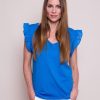 Women Suzy D Tops | Mina Frill Sleeve Cotton Tee-Electric Blue