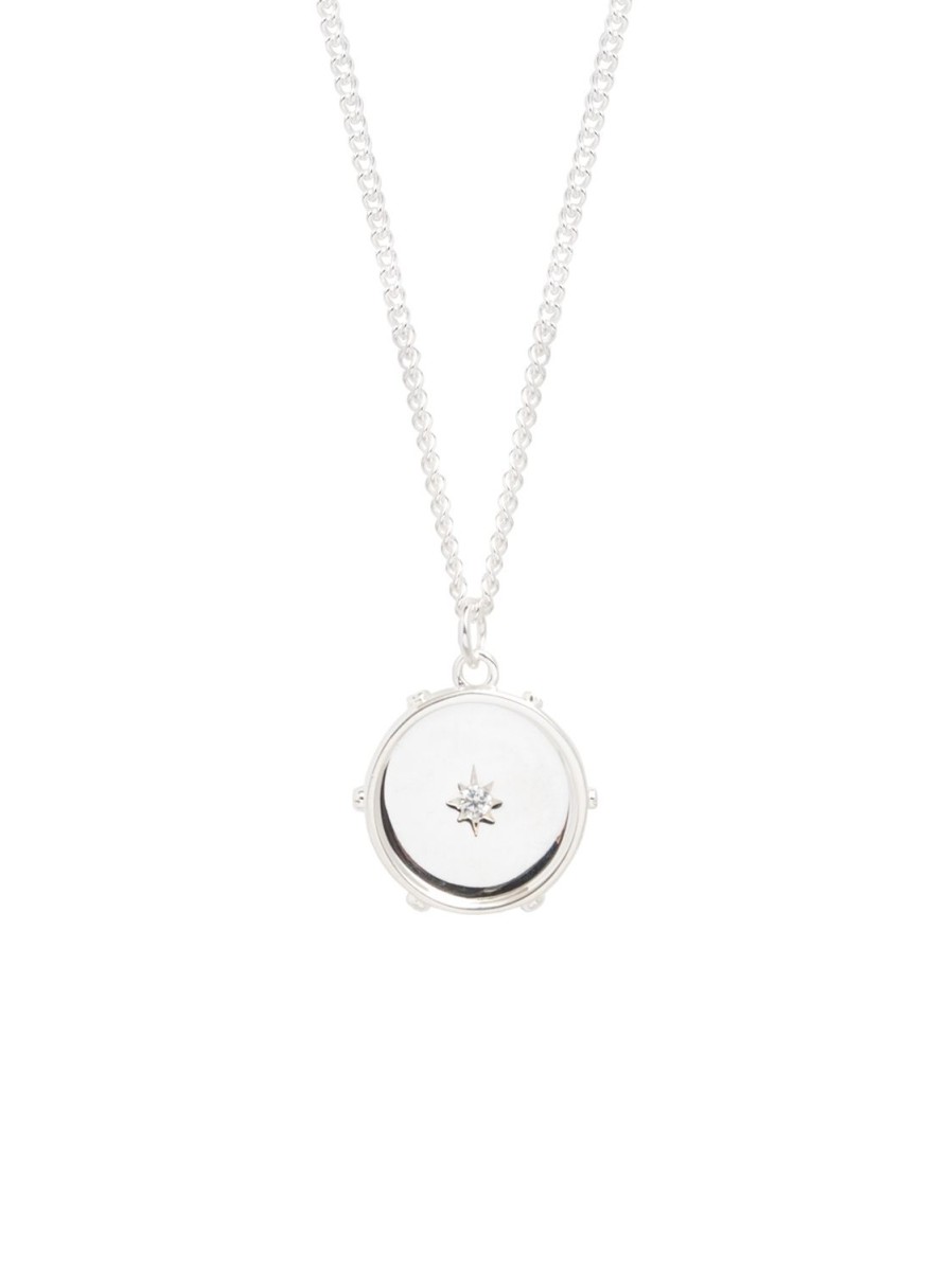 Women Tilly Sveaas Necklaces | Silver Diamond Disc On 50Cm Curb Chain