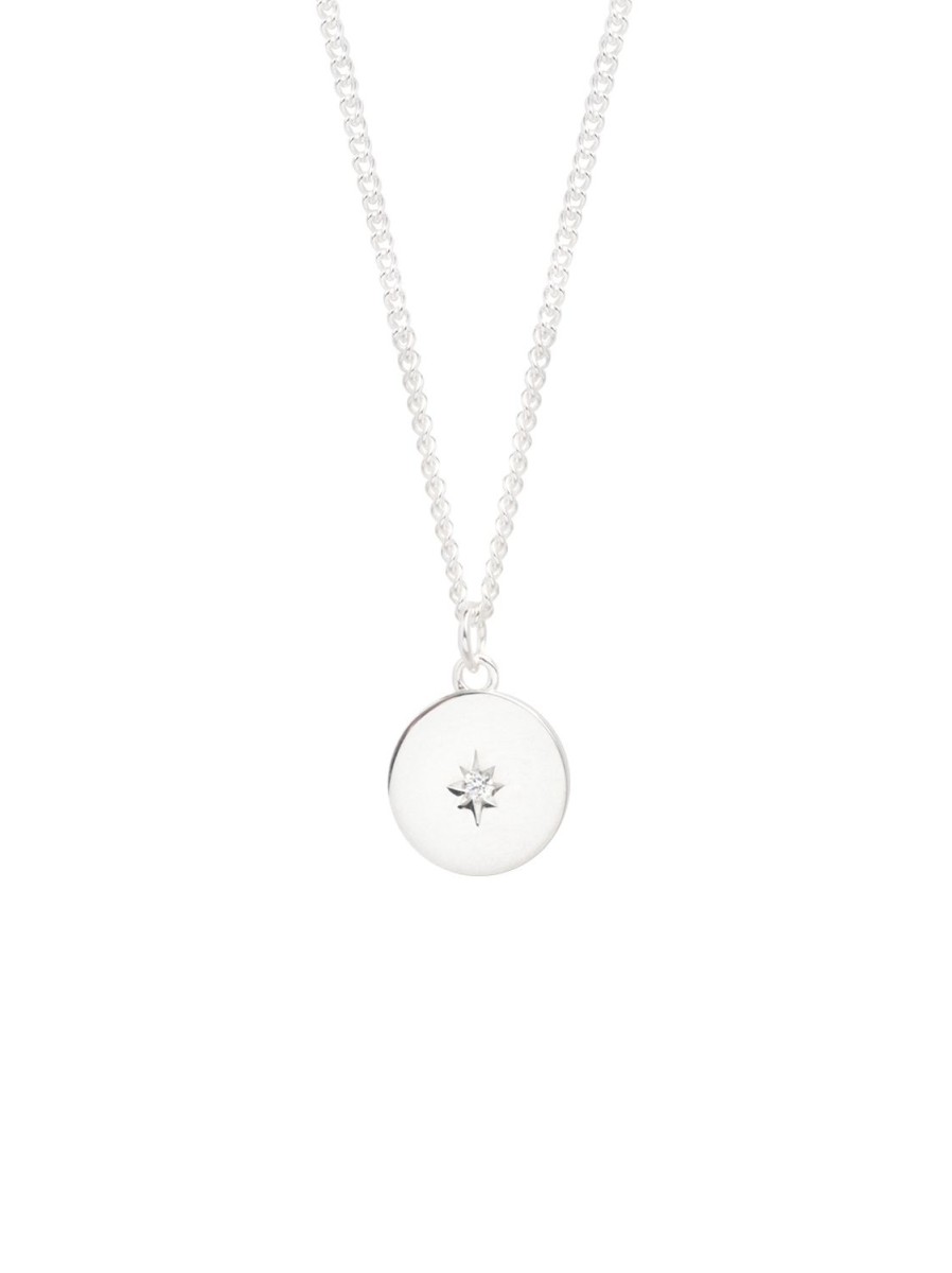 Women Tilly Sveaas Necklaces | Plain Silver Diamond Disc On Curb Chain