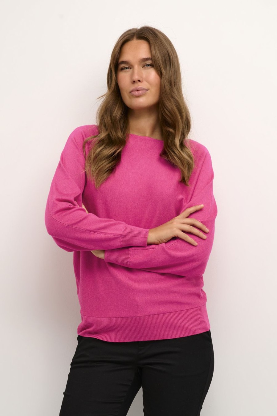 Women Culture Knitwear | Annemarie Batwing Jumper-Fuchsia Purple Melange