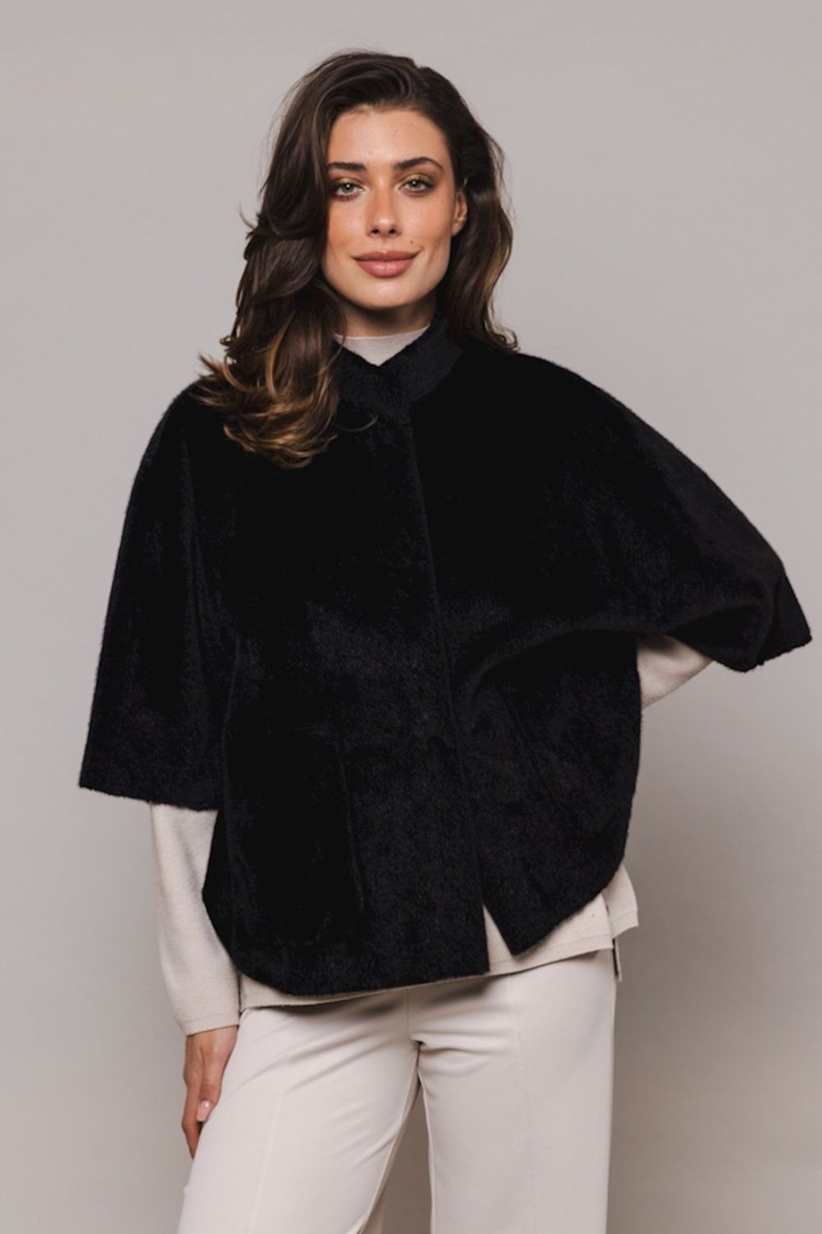 Women Rino & Pelle Jackets | Dewi Faux Fur Cape-Black