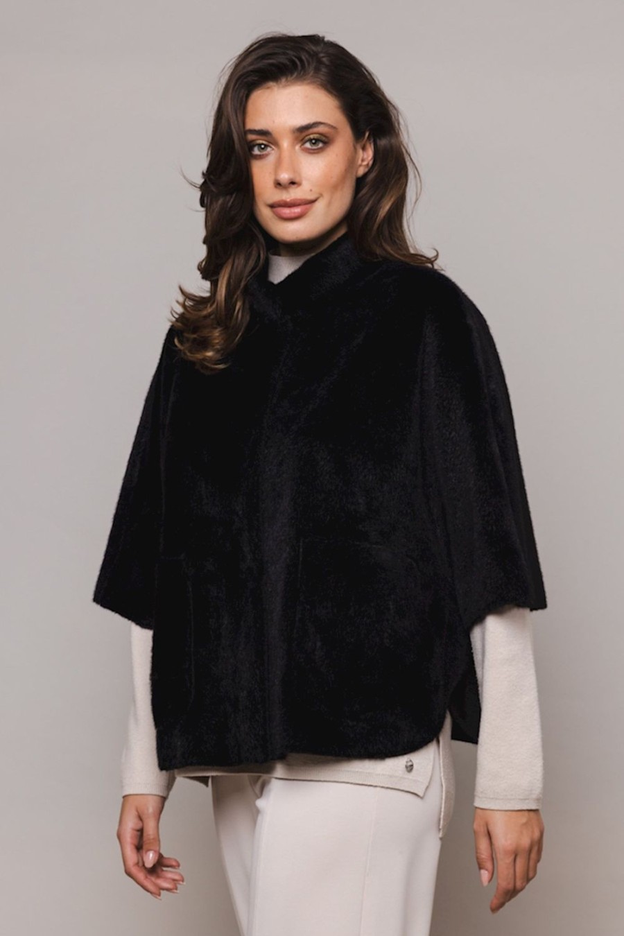 Women Rino & Pelle Jackets | Dewi Faux Fur Cape-Black